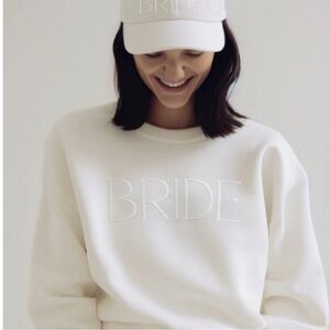 MISS TO MRS Bride White Embroidered Cotton Crewneck Pullover Sweatshirt M